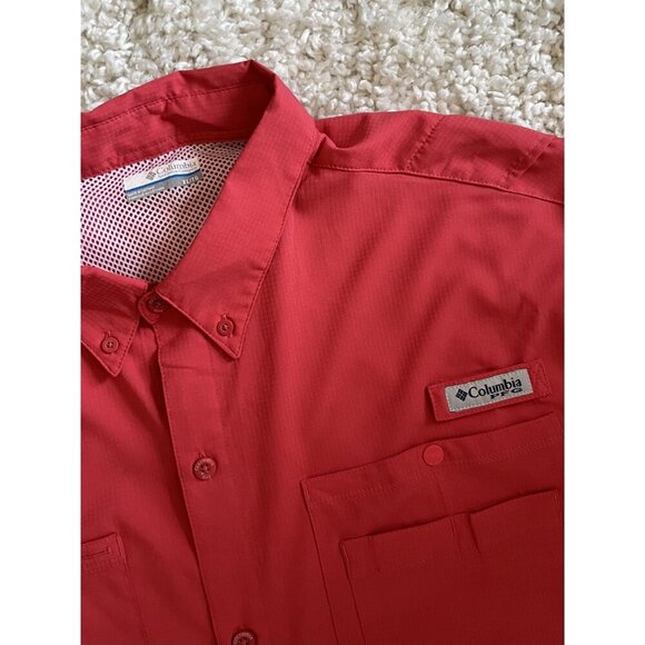 Columbia Mens Red Short-Sleeve Button-Up Shirt XL Polyester - Picture 2 of 3